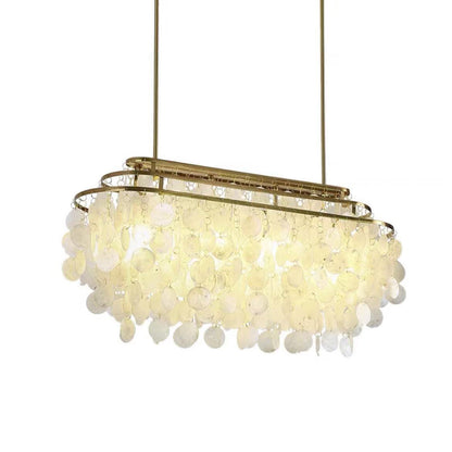 Elegant Round Shell Chandelier with Adjustable Height & Soft Lighting