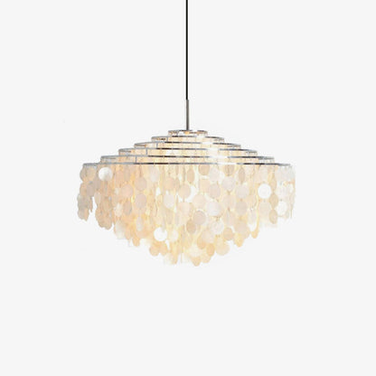 Elegant Round Shell Chandelier with Adjustable Height & Soft Lighting