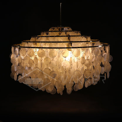 Elegant Round Shell Chandelier with Adjustable Height & Soft Lighting