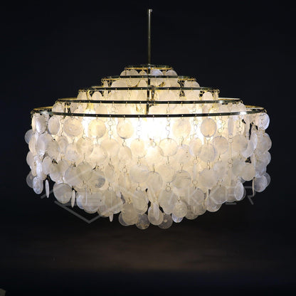Elegant Round Shell Chandelier with Adjustable Height & Soft Lighting