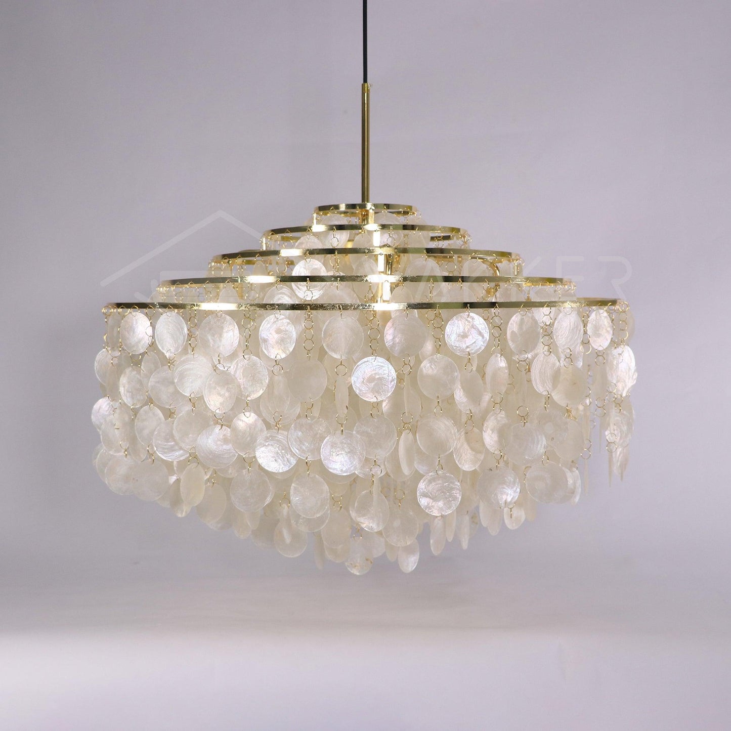 Elegant Round Shell Chandelier with Adjustable Height & Soft Lighting