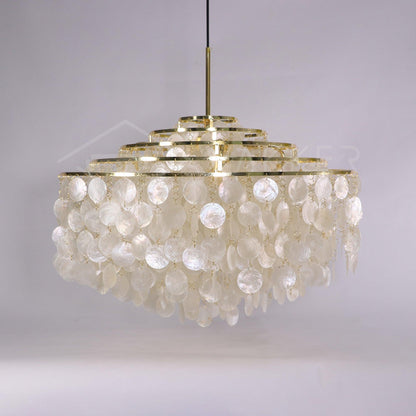 Elegant Round Shell Chandelier with Adjustable Height & Soft Lighting