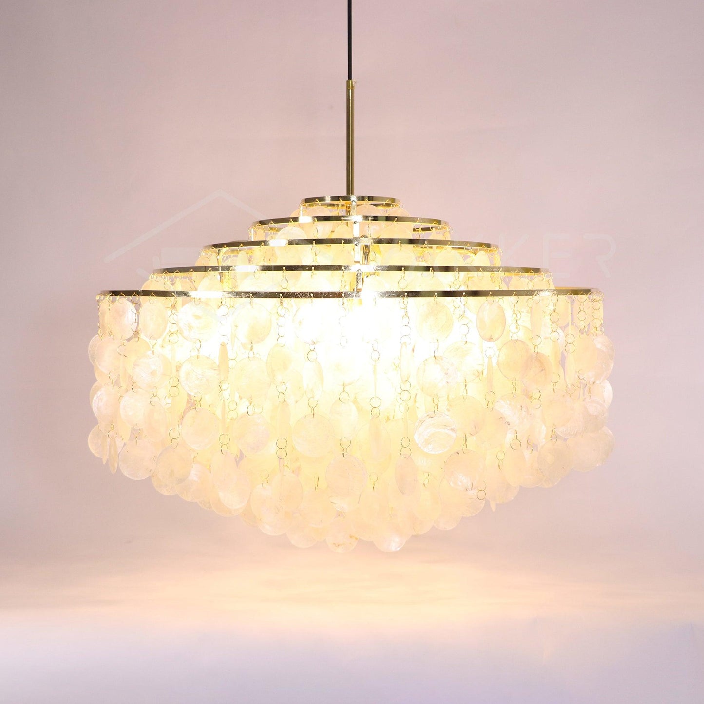 Elegant Round Shell Chandelier with Adjustable Height & Soft Lighting
