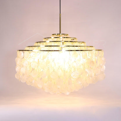 Elegant Round Shell Chandelier with Adjustable Height & Soft Lighting
