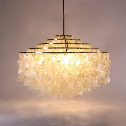 Elegant Round Shell Chandelier with Adjustable Height & Soft Lighting