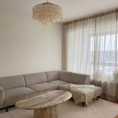 Elegant Round Shell Chandelier with Adjustable Height & Soft Lighting
