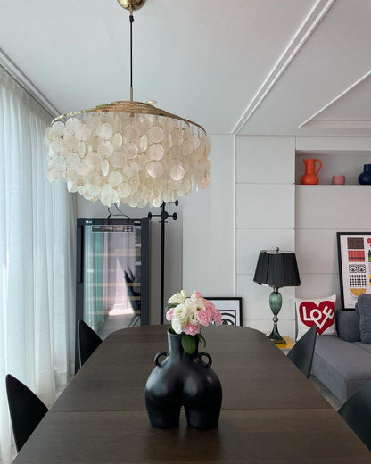 Elegant Round Shell Chandelier with Adjustable Height & Soft Lighting