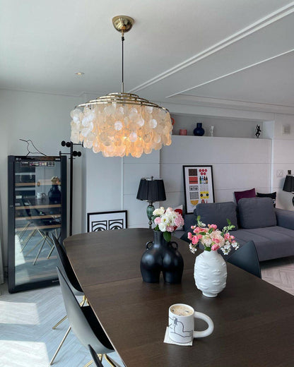 Elegant Round Shell Chandelier with Adjustable Height & Soft Lighting