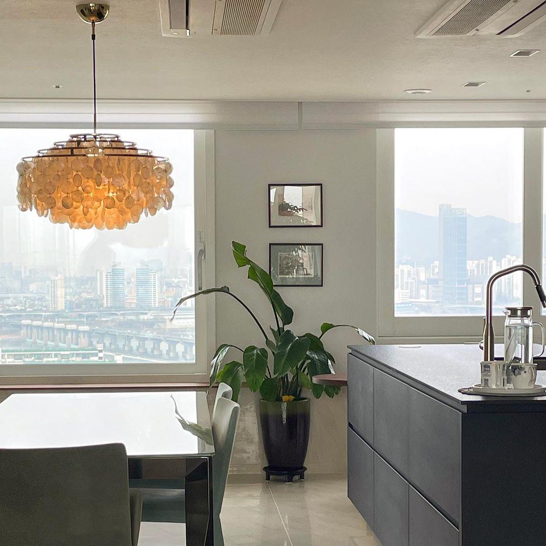 Elegant Round Shell Chandelier with Adjustable Height & Soft Lighting