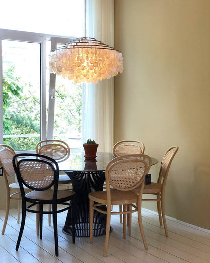Elegant Round Shell Chandelier with Adjustable Height & Soft Lighting