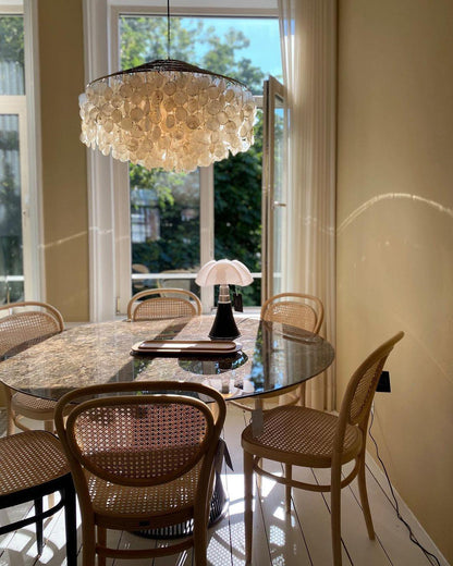 Elegant Round Shell Chandelier with Adjustable Height & Soft Lighting