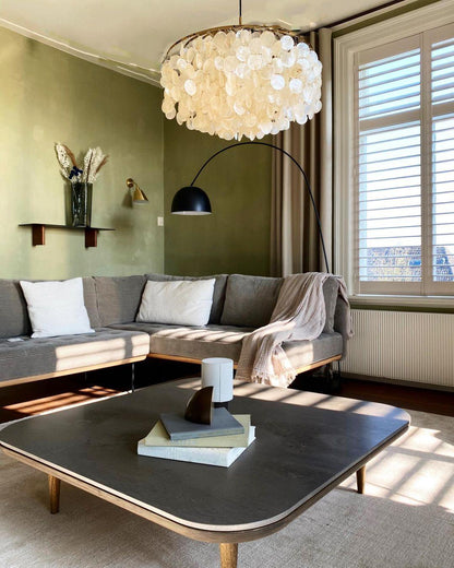 Elegant Round Shell Chandelier with Adjustable Height & Soft Lighting