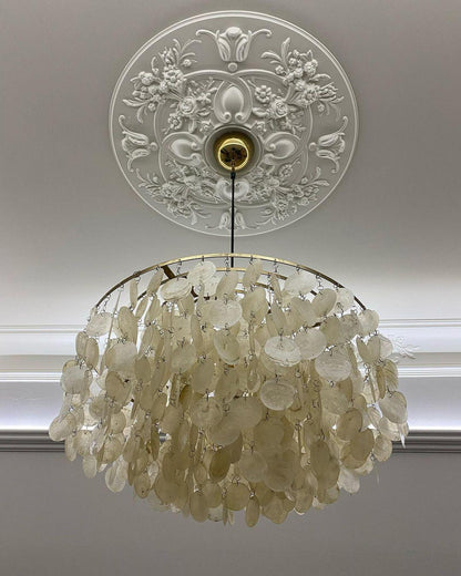 Elegant Round Shell Chandelier with Adjustable Height & Soft Lighting