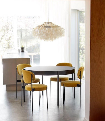 Elegant Round Shell Chandelier with Adjustable Height & Soft Lighting