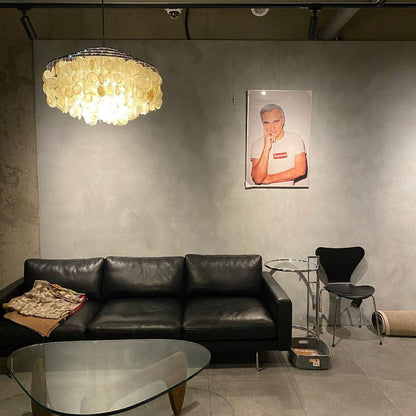 Elegant Round Shell Chandelier with Adjustable Height & Soft Lighting
