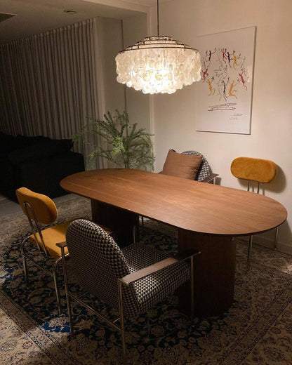 Elegant Round Shell Chandelier with Adjustable Height & Soft Lighting