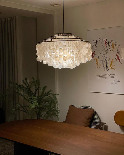 Elegant Round Shell Chandelier with Adjustable Height & Soft Lighting