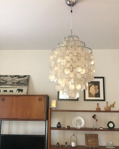 Elegant Round Shell Chandelier with Adjustable Height & Soft Lighting