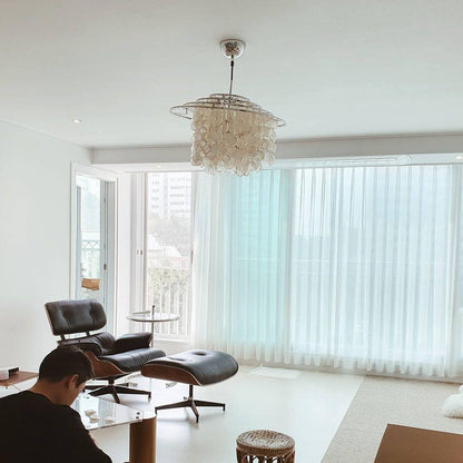 Elegant Round Shell Chandelier with Adjustable Height & Soft Lighting