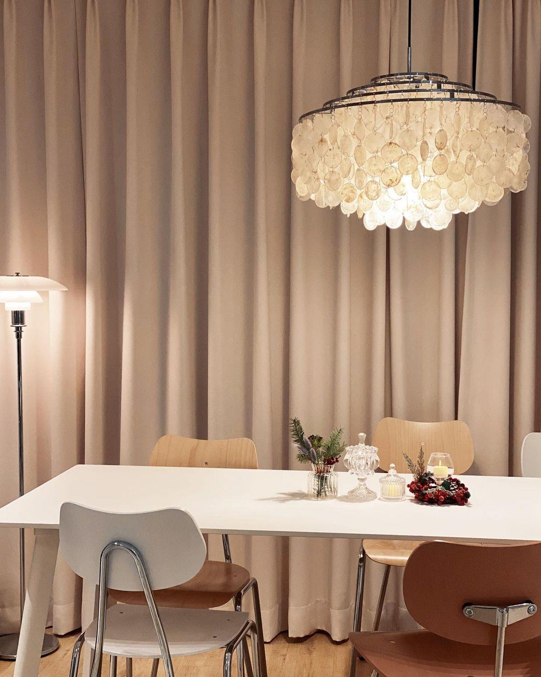 Elegant Round Shell Chandelier with Adjustable Height & Soft Lighting