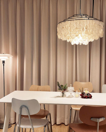 Elegant Round Shell Chandelier with Adjustable Height & Soft Lighting