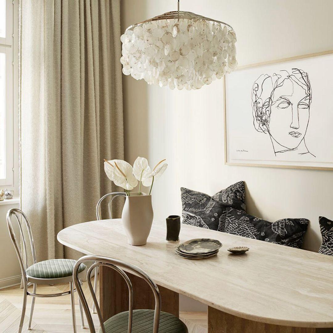 Elegant Round Shell Chandelier with Adjustable Height & Soft Lighting