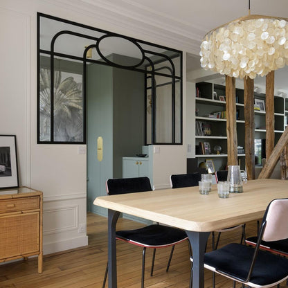 Elegant Round Shell Chandelier with Adjustable Height & Soft Lighting