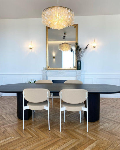 Elegant Round Shell Chandelier with Adjustable Height & Soft Lighting