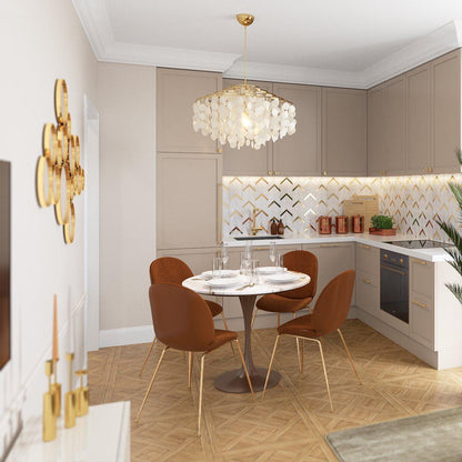 Elegant Round Shell Chandelier with Adjustable Height & Soft Lighting