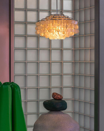 Elegant Round Shell Chandelier with Adjustable Height & Soft Lighting