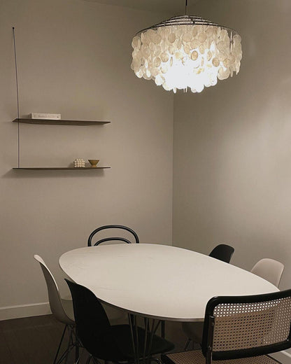 Elegant Round Shell Chandelier with Adjustable Height & Soft Lighting
