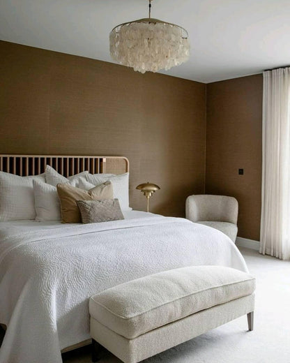 Elegant Round Shell Chandelier with Adjustable Height & Soft Lighting