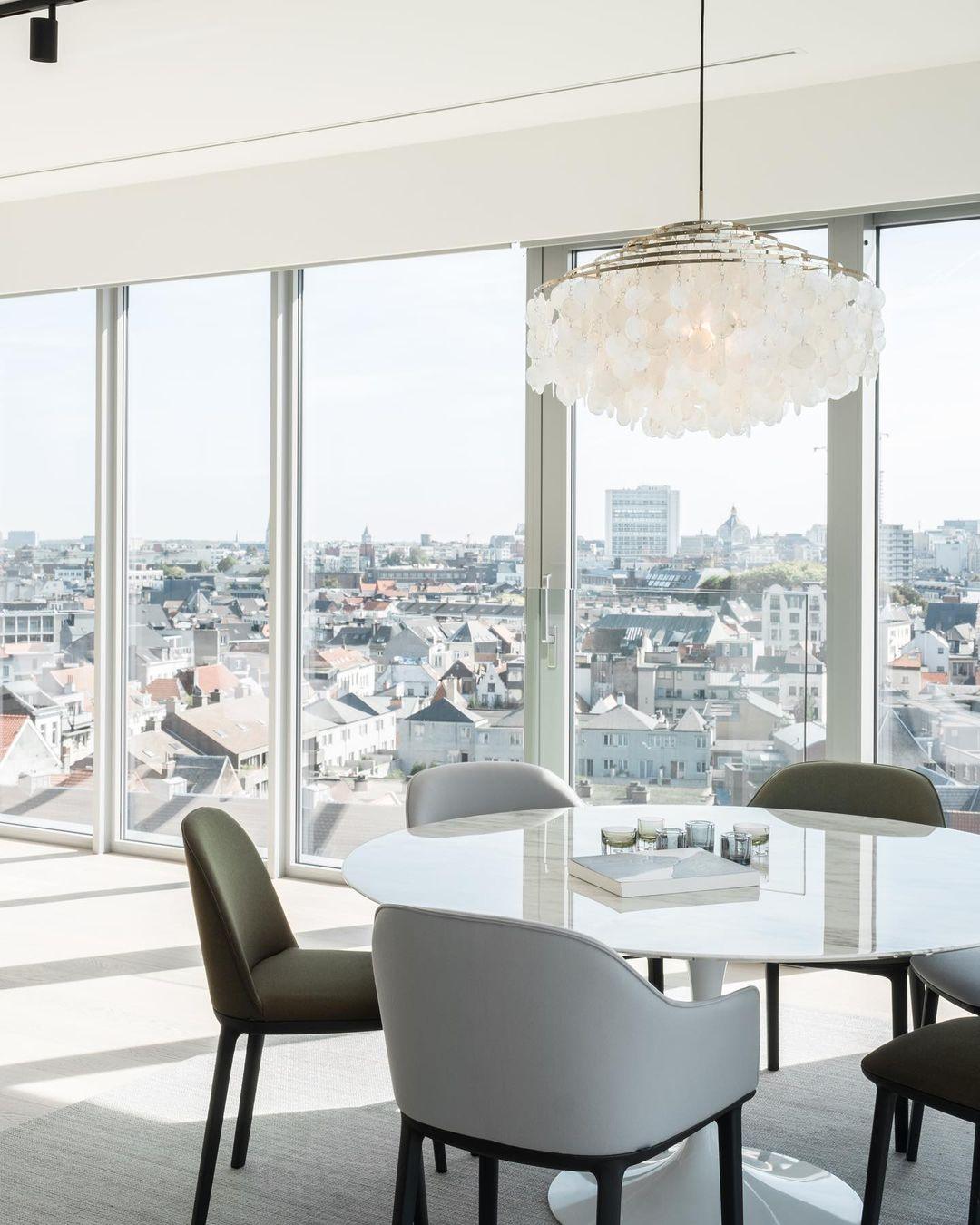Elegant Round Shell Chandelier with Adjustable Height & Soft Lighting