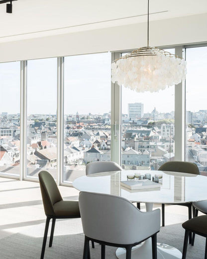 Elegant Round Shell Chandelier with Adjustable Height & Soft Lighting