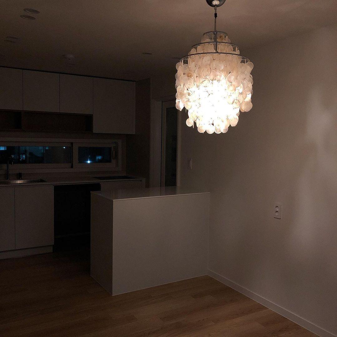 Elegant Round Shell Chandelier with Adjustable Height & Soft Lighting
