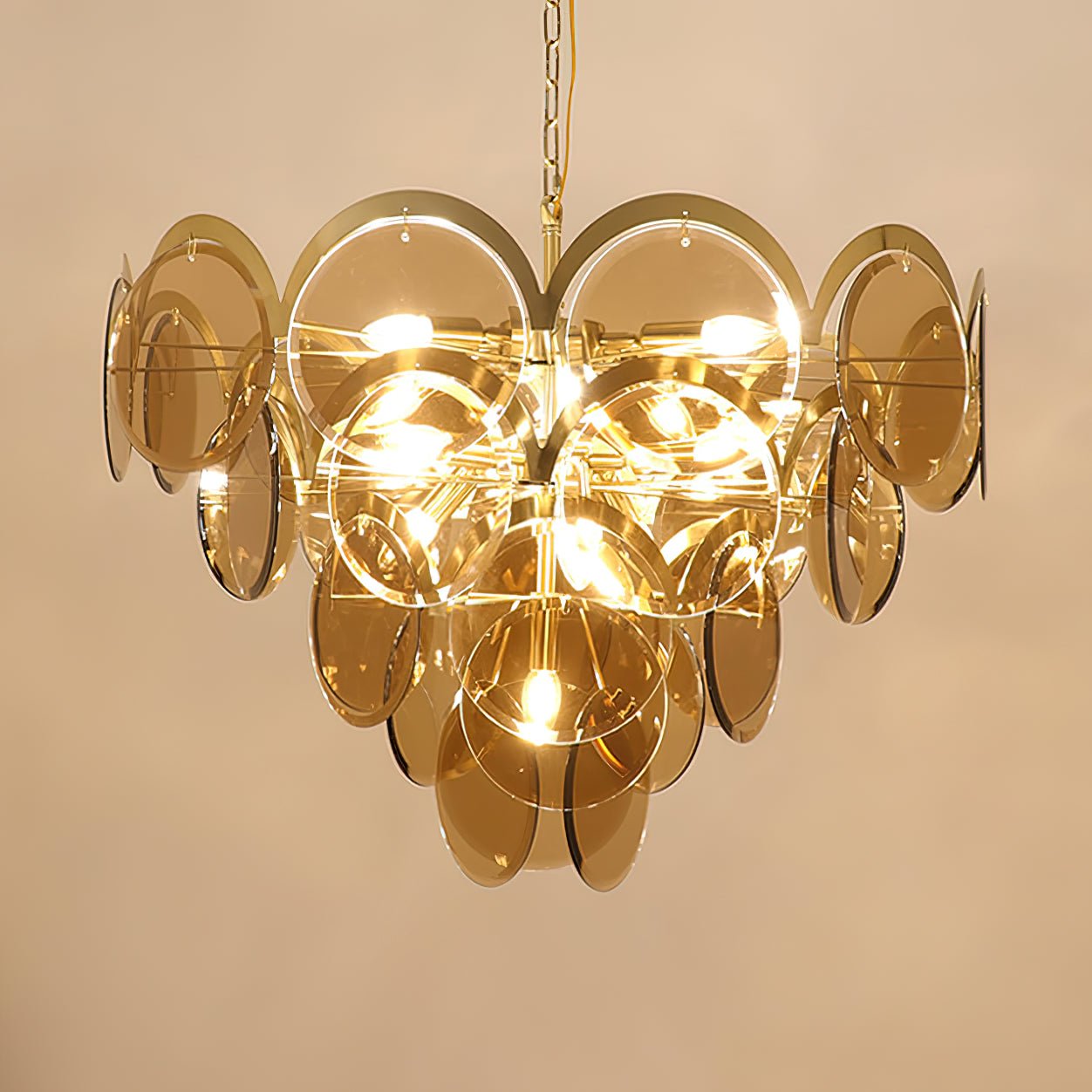 Velora Amber Disc Chandelier - Elegant Design with Adjustable Height