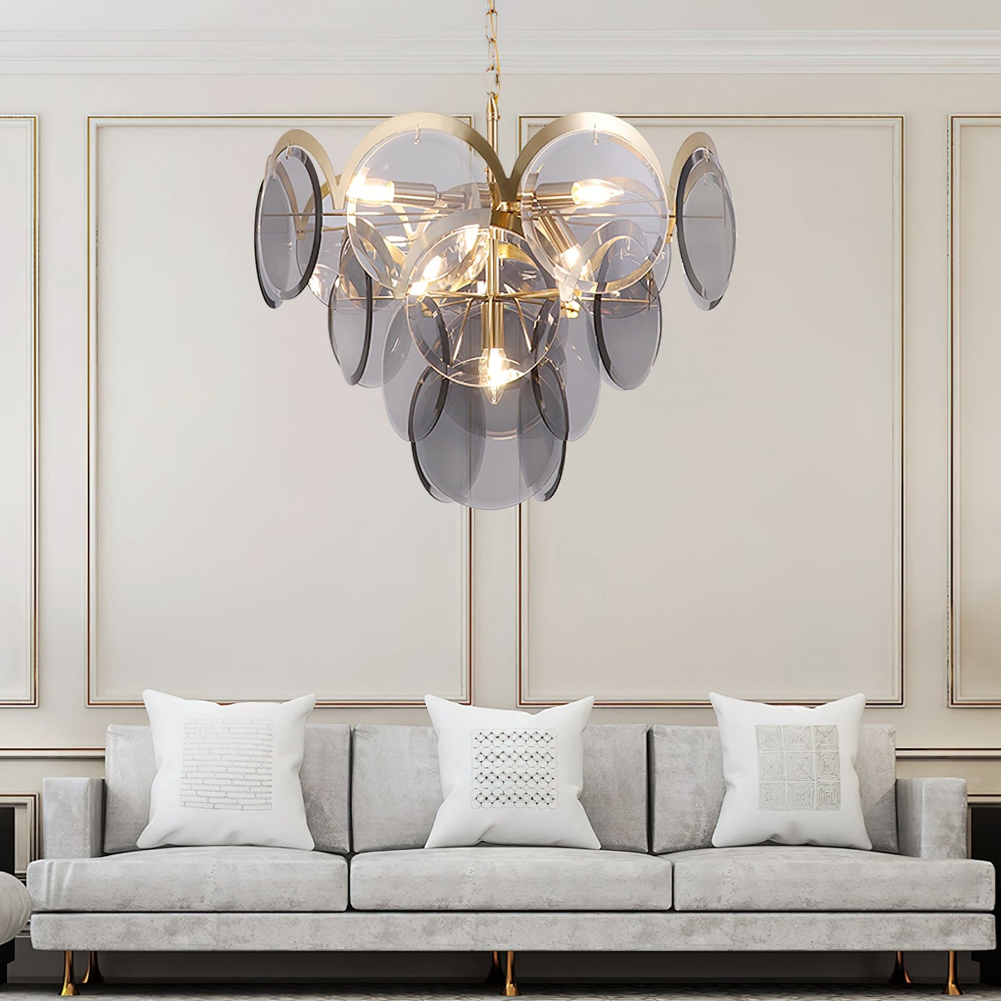 Velora Amber Disc Chandelier - Elegant Design with Adjustable Height