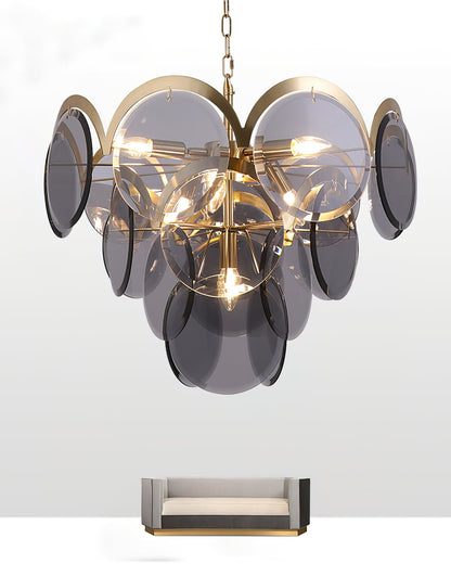 Velora Amber Disc Chandelier - Elegant Design with Adjustable Height