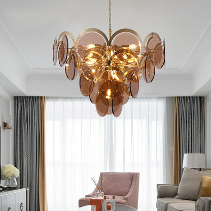 Velora Amber Disc Chandelier - Elegant Design with Adjustable Height