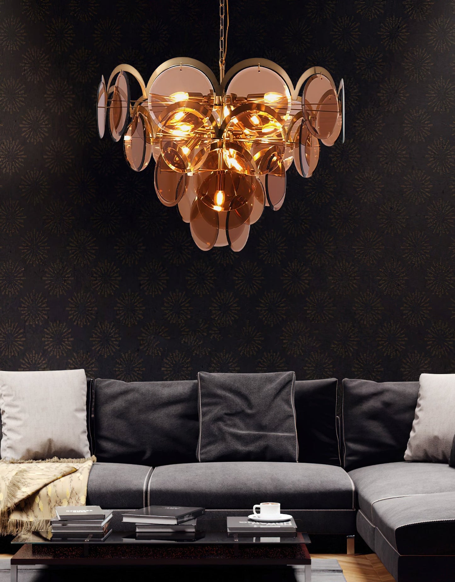 Velora Amber Disc Chandelier - Elegant Design with Adjustable Height