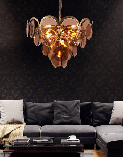 Velora Amber Disc Chandelier - Elegant Design with Adjustable Height