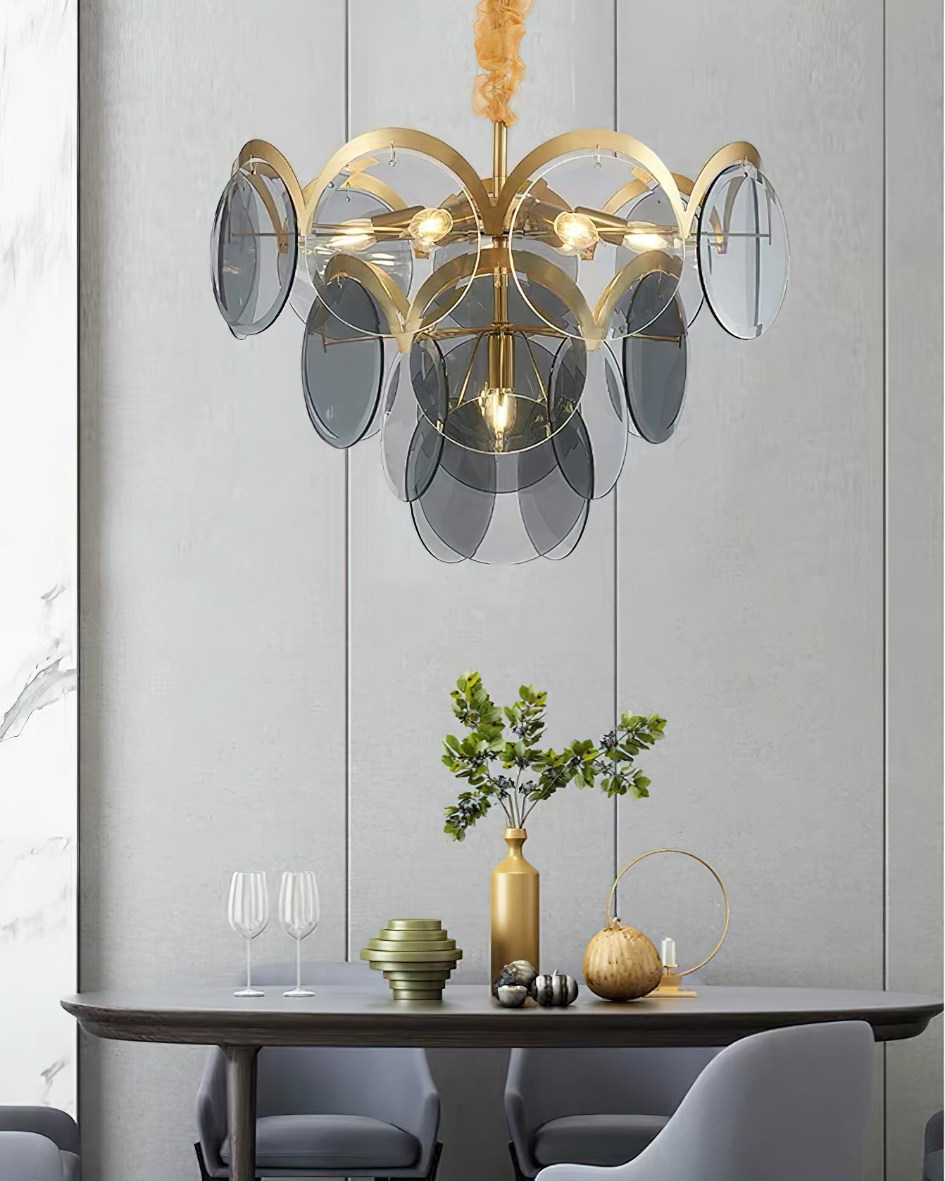 Velora Amber Disc Chandelier - Elegant Design with Adjustable Height