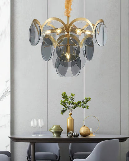 Velora Amber Disc Chandelier - Elegant Design with Adjustable Height