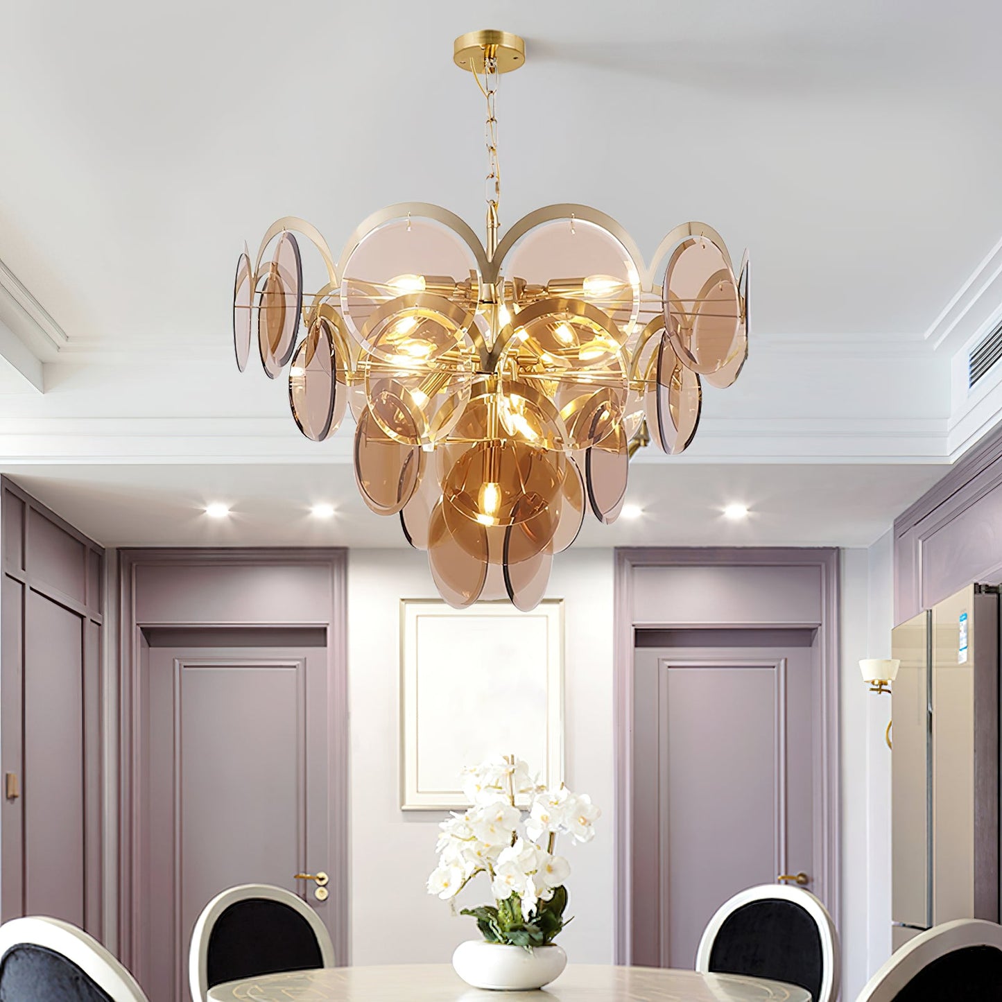 Velora Amber Disc Chandelier - Elegant Design with Adjustable Height