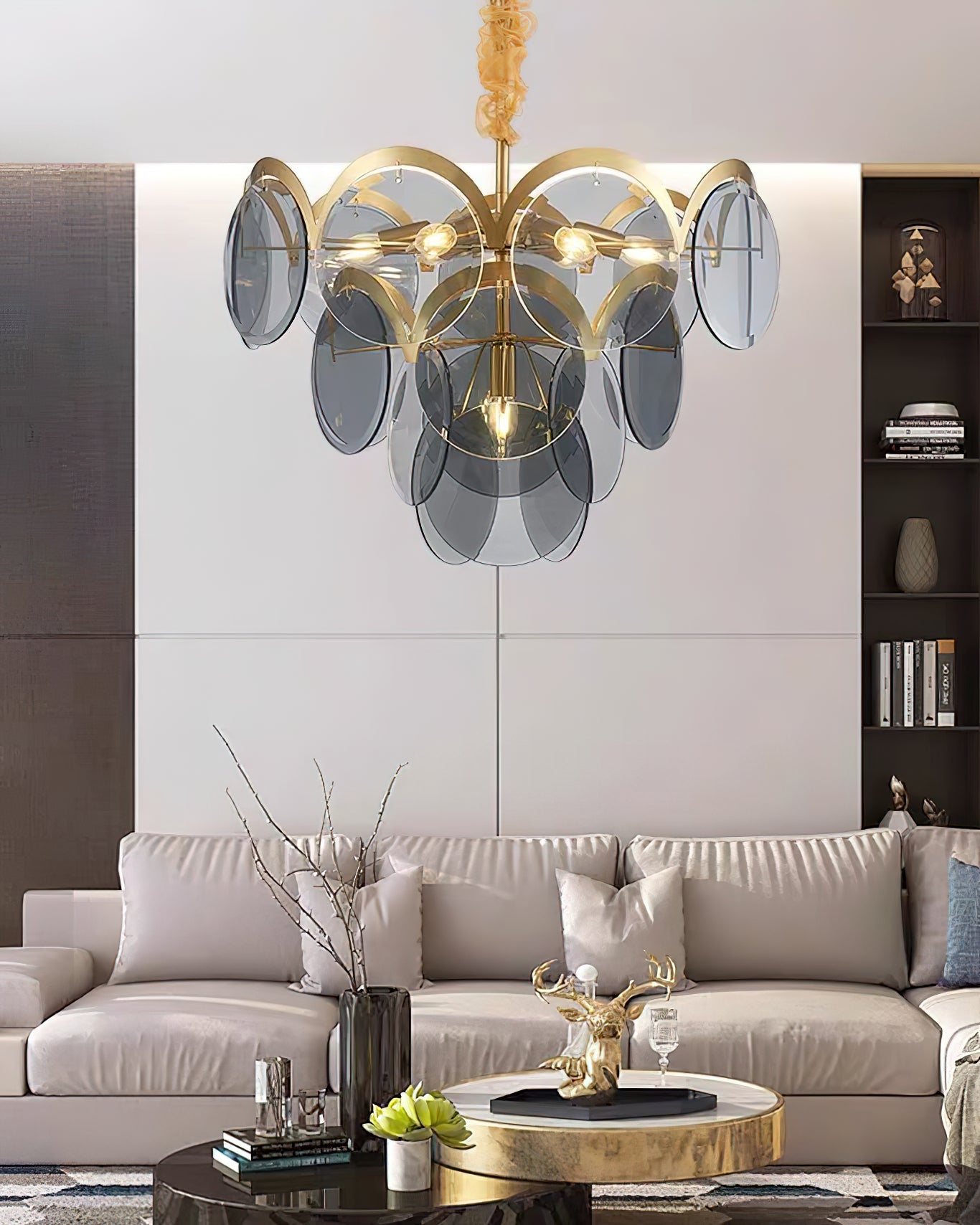 Velora Amber Disc Chandelier - Elegant Design with Adjustable Height