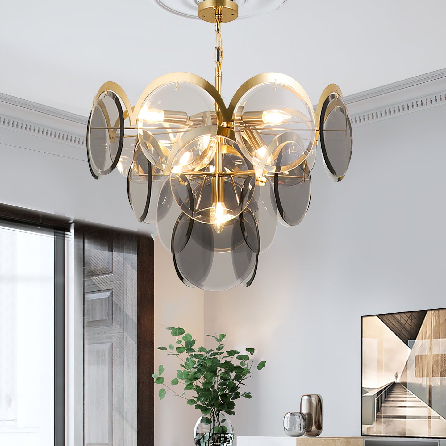 Velora Amber Disc Chandelier - Elegant Design with Adjustable Height