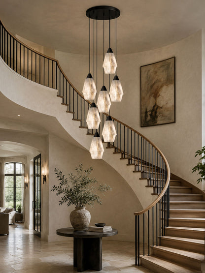 Faceted Alabaster Cluster Chandelier - Elegant Design & Adjustable Hei