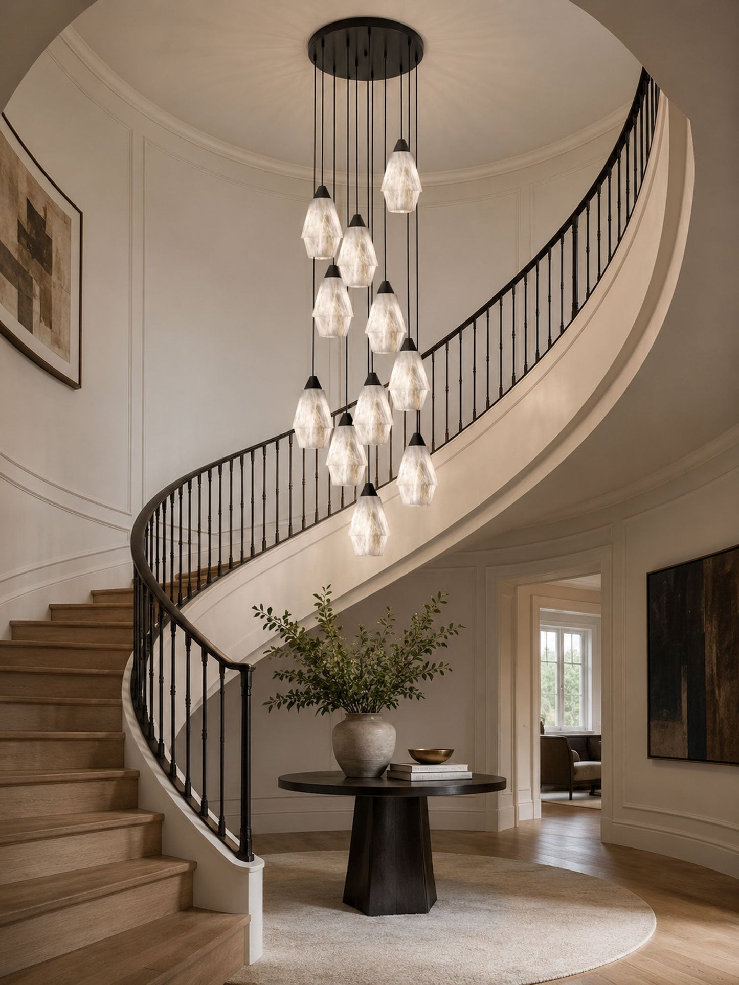 Faceted Alabaster Cluster Chandelier - Elegant Design & Adjustable Hei