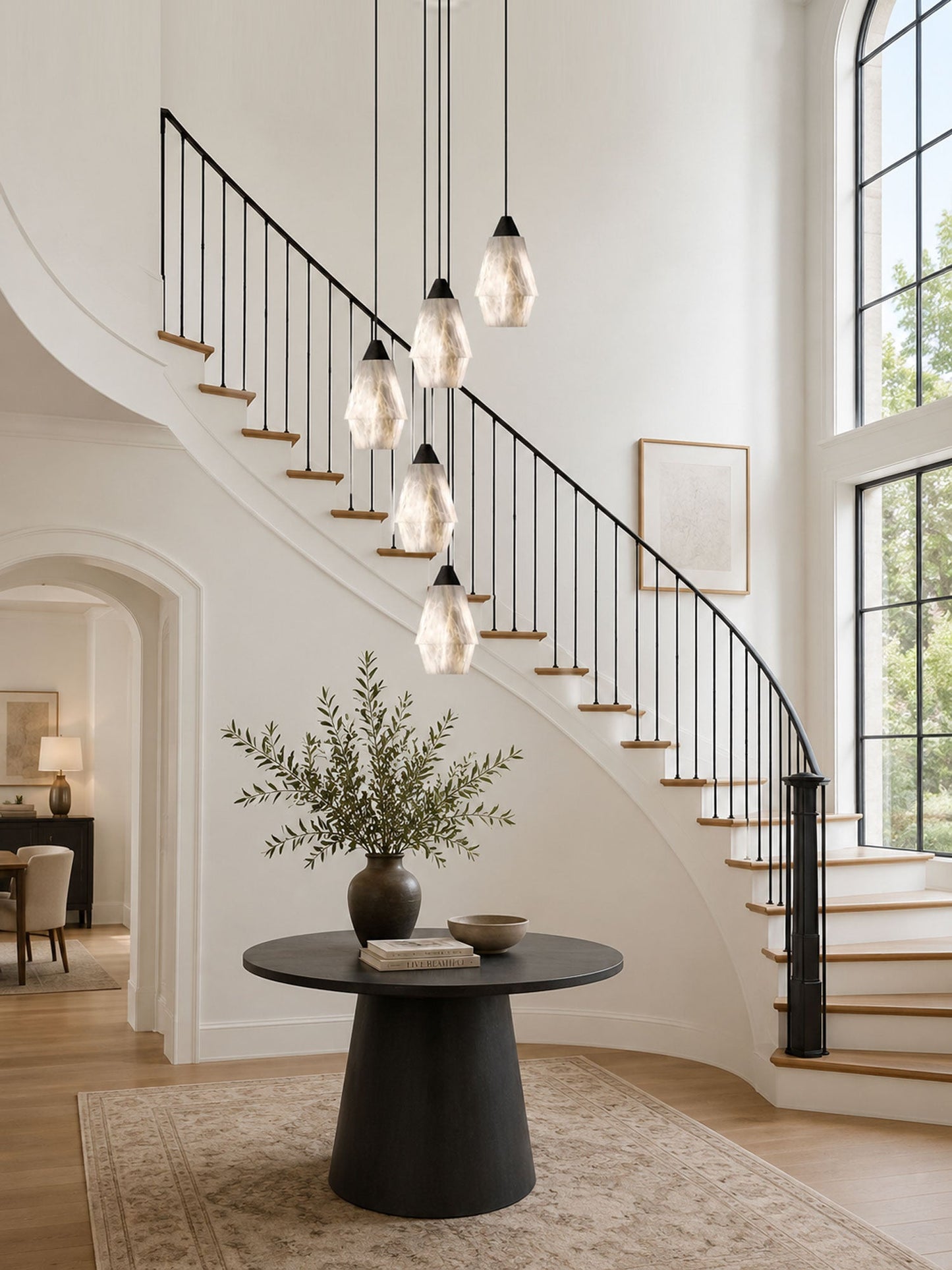 Faceted Alabaster Cluster Chandelier - Elegant Design & Adjustable Hei