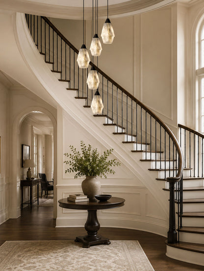 Faceted Alabaster Cluster Chandelier - Elegant Design & Adjustable Hei